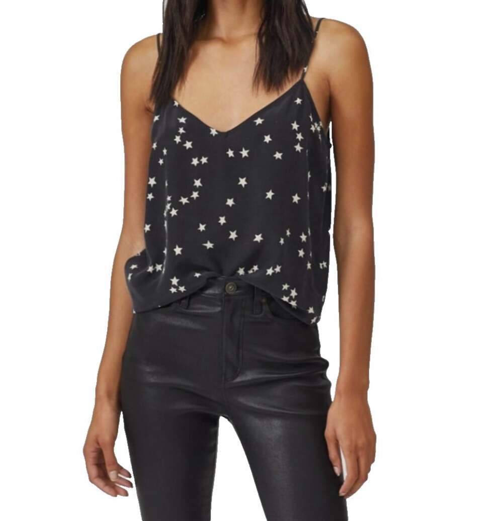 Equipment Femme Women's XS Tank Top Layla 100% Silk Star Print Camisole Black